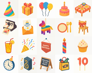 Colorful Isometric Birthday Party Celebration Event Element Illustration