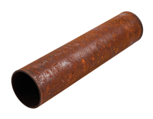 Corroded exhaust pipe on white