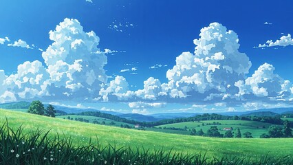 Obraz premium Beautiful Sky Over Green Fields