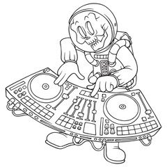 cartoon skeleton disk jockey astronaut coloring illustration
