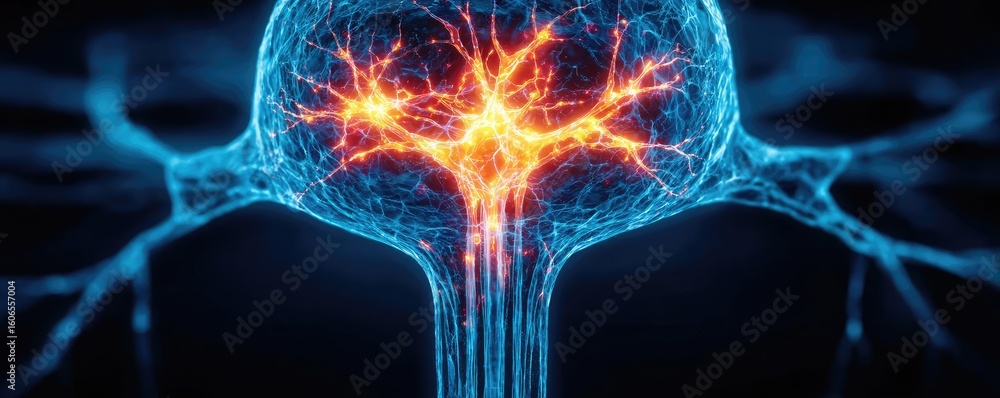 Poster overactive bladder in pelvic floor concept. detailed visualization of neural connections and brain a