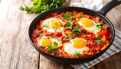 Shakshuka with eggs with tomatoes  peppers.