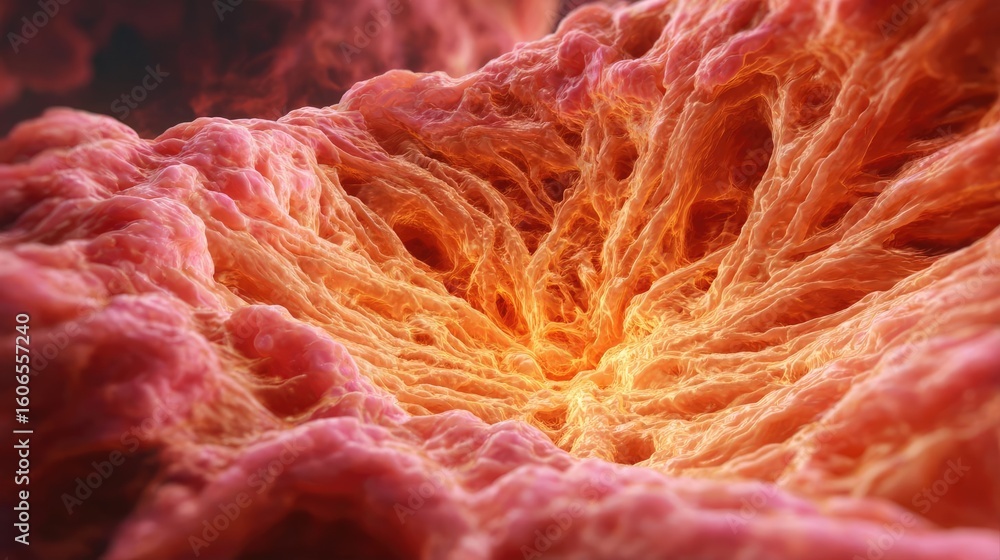 Poster overactive bladder in pelvic floor concept. abstract illustration of vibrant cellular structures and