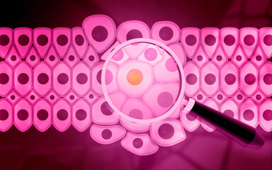 Magnified view of cancer cells. 3d illustration