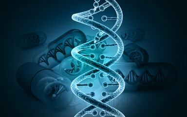 Medical Capsules Tablets with Dna Stand. 3d illustration
