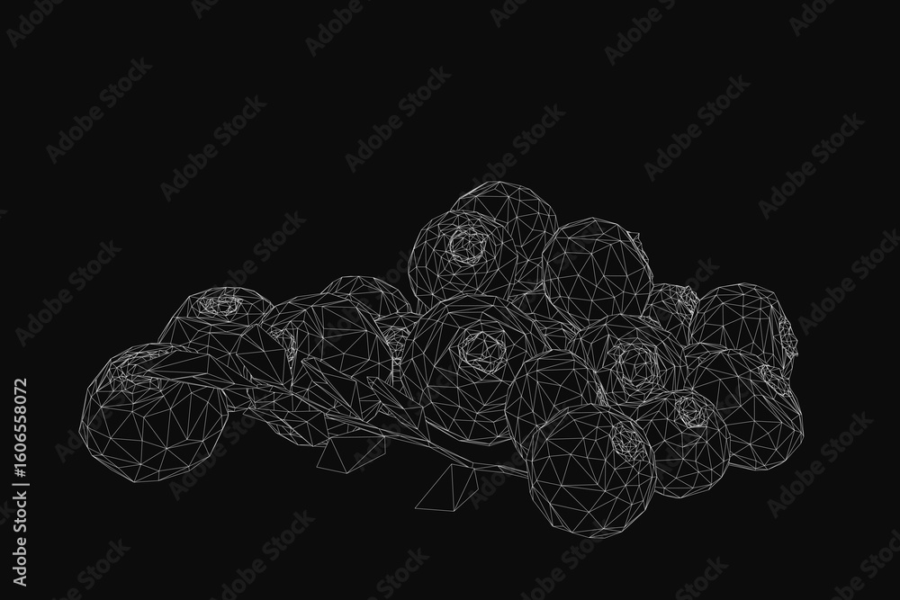 Aufkleber blackberries arranged in a dense cluster on a black background with a low polygonal design, featurin