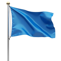 A blue flag waving on a silver pole isolated on transparent background