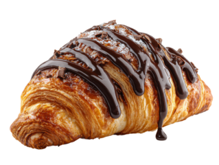 Bakery food photography gourmet chocolate croissant dessert. Isolated on transparent background, png.