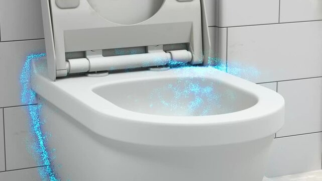 Powerful "before and after" toilet cleaning animation. One magic drop of detergent instantly eradicates stains and grime, leaving a dirty toilet bowl sparkling and hygienic