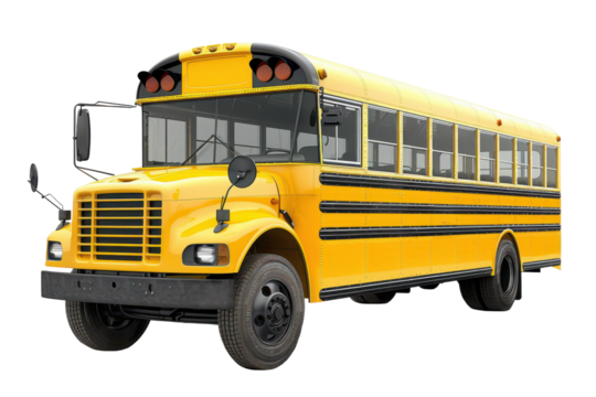yellow school bus isolated on white or transparent png