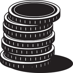 A monochrome illustration of a stack of coins with a shadow on a white background in a simple style