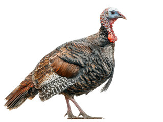 Wild turkey walking in natural habitat close-up wildlife photography. Isolated on transparent background, png.