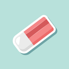 Eraser sticker icon in flat style. Stationery tool vector illustration on isolated background. Rubber office tool sign business concept.