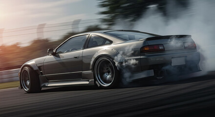 Car drifting with motion and smoke