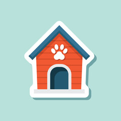 Dog house sticker icon in flat style. Pet home vector illustration on isolated background. Animal shelter sign business concept.