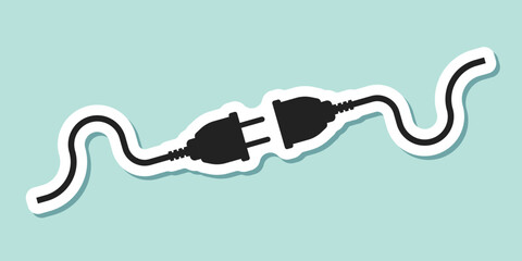 Electric socket sticker icon in flat style. Connection and disconnection vector illustration on isolated background. Wire adapter sign business concept.
