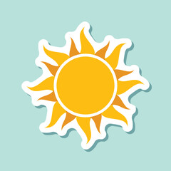 Sun sticker icon in flat style. Sunrise vector illustration on isolated background. Sunset sign business concept.