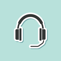 Headset sticker icon in flat style. Earphone vector illustration on isolated background. Headphone sign business concept.