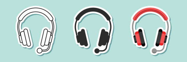 Headset sticker icon set collection in flat style. Earphone vector illustration on isolated background. Headphone sign business concept. © Lysenko.A