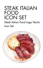 Steak italian Food Logo vector Icon set