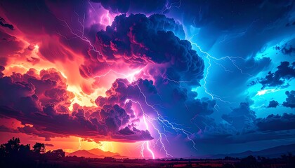 Fototapeta premium Spectacular multicolored stormscape painting a vivid tale of electric contrasts and nature's might