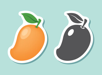 Fresh mango fruit sticker icon in flat style. Tropical plant vector illustration on isolated background. Healthy food sign business concept.