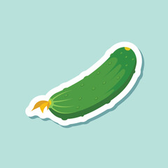 Cucumber vegetable sticker icon in flat style. Gherkin plant vector illustration on isolated background. Healthy food sign business concept.