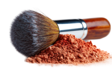 Close-up blush makeup techniques for home cosmetic photography. Isolated on transparent background, png.