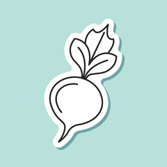 Beetroot vegetable with leaves sticker icon in flat style. Beet plant vector illustration on isolated background. Healthy food sign business concept.