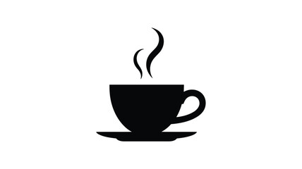 Simple Black Silhouette of a Steaming Cup of Coffee or Tea