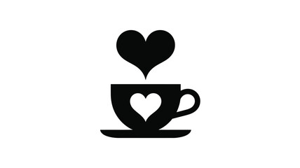Coffee cup with heart shaped steam and heart icon on cup
