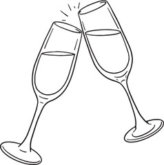 A joyful hand-drawn vector illustration of two champagne flutes toasting. Perfect for celebrations, parties, anniversaries, weddings, New Year's Eve, and any festive occasion designs.