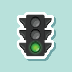 Traffic light sticker icon in flat style. Stoplight vector illustration on isolated background. Semaphore sign business concept.