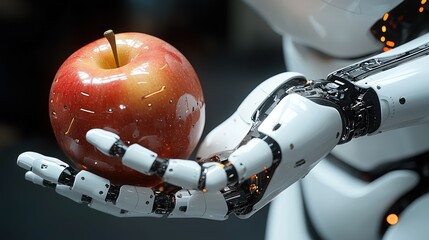 Robot hand holding apple