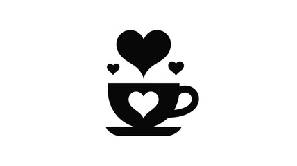 Coffee cup with hearts love and romance concept black silhouette