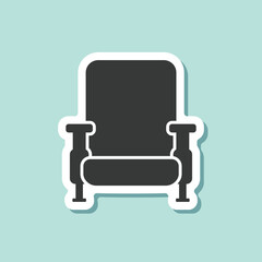 Movie seat sticker icon in flat style. Theater armchair vector illustration on isolated background. Spectacle sign business concept.