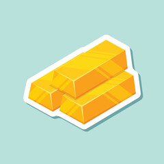 Gold bar stack sticker icon in flat style. Golden ingot vector illustration on isolated background. Financial treasure sign business concept.