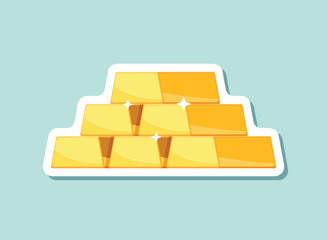 Gold bar stack sticker icon in flat style. Golden ingot vector illustration on isolated background. Financial treasure sign business concept.