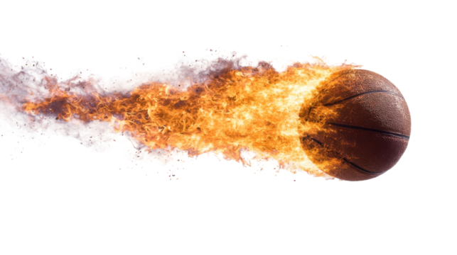 Explosive basketball shot court action image dynamic environment. Isolated on transparent background, png.