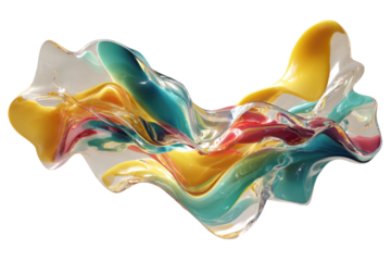 Colorful abstract glass sculpture art gallery contemporary design. Isolated on transparent background, png.