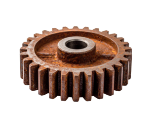 Rusty metal gear isolated on white