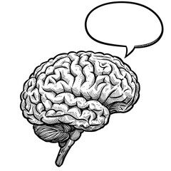 Brain illustration with speech bubble for communication concept  