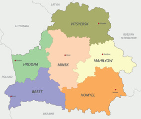 "Detailed Vector Outline Map of Belarus with Region Names"
