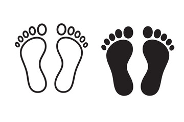 Minimalist vector artwork of two footprints in black and white, outlined in solid black, representing steps, movement, or presence with a clean and elegant composition.

