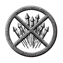 No fireworks symbol with crossed out arrows in monochrome design  