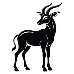 Majestic Sable Antelope Silhouette Staring Back Gracefully Animal Illustration Standing Proudly Mammal Art with Horns in a Striking Black and White Design