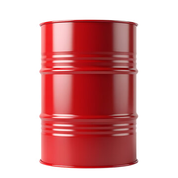 Single red metal barrel isolated on transparent background