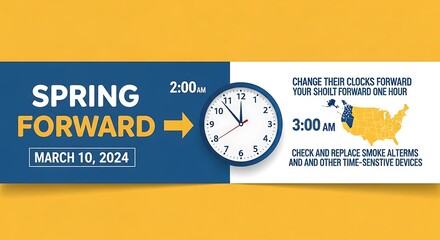 Spring forward time change reminder for march 10, 2024.