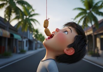 Boy Catching Nuggets: A Fun 3D Animation