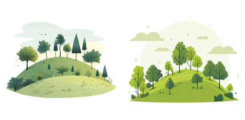 Rolling green hills landscape illustration isolated on transparent PNG image perfect for outdoor visuals or eco-friendly campaigns